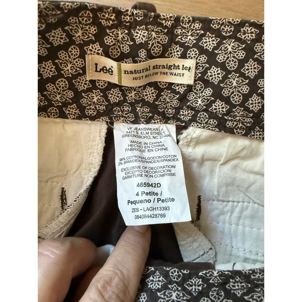 Lee Natural Straight Leg Pants Dark Brown Chocolate 4‎ Petite 465942D Crop/Ankle - Picture 5 of 9